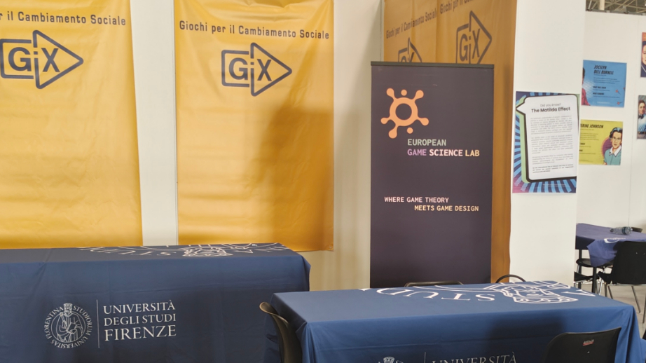 The stand of the GiX and the European Game Science Lab banner